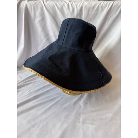 Lola Hats Single Take Wide Brim Sun Hat, Navy Blue Canvas, Straw Raffia Edge main image 4